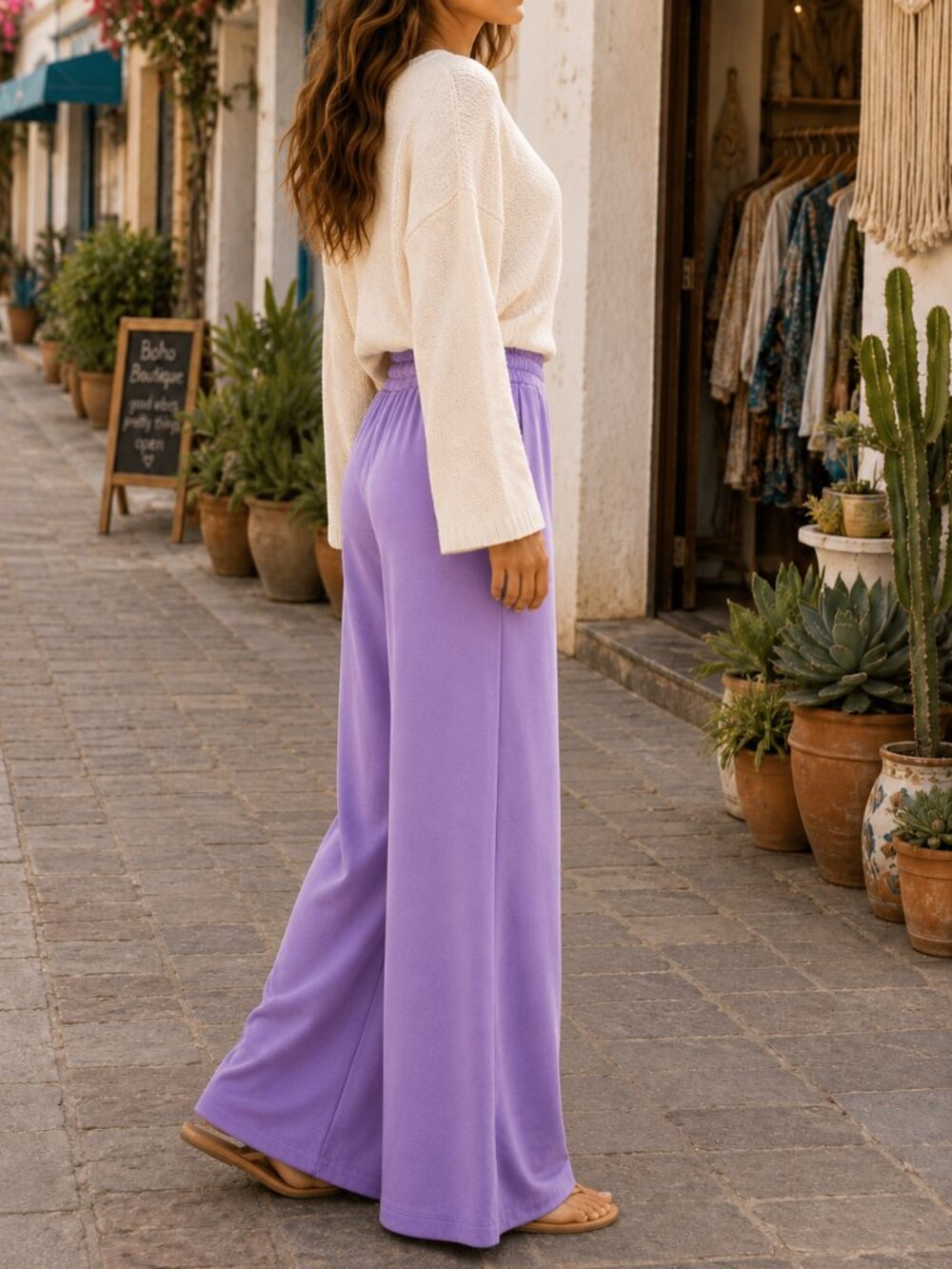 Smooth Ultra-Soft Stretchy Flowy Wide Leg Scuba Pants Elastic Waist Lounge NWT - Picture 4 of 9